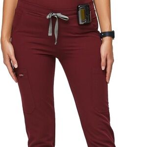 FIGS YOLA Skinny Scrub Pants for Women — XXS, Tall, Burgundy